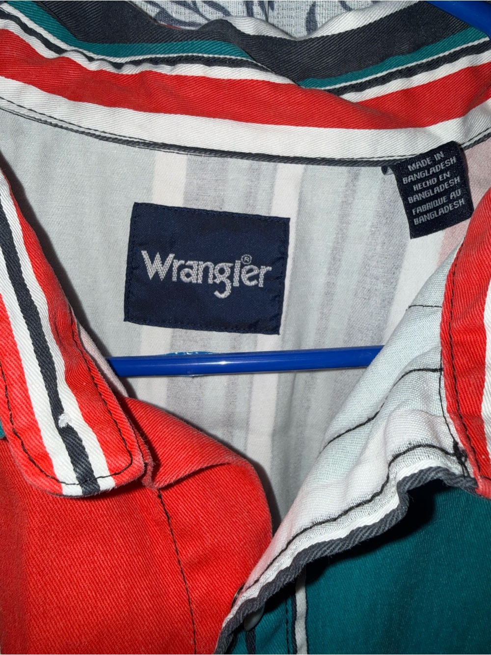 Wrangler Multi-Stripe Button-Down Shirt - Red, Teal, Black - Picture 5 of 5